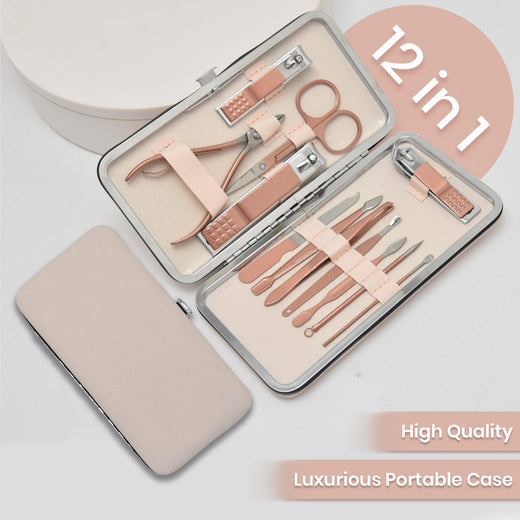 12PCS/Set Tools Manicure Pedicure Kit Stainless Steel Nail Grooming Clippers Rose Gold - Ozee beekeeping Supplies