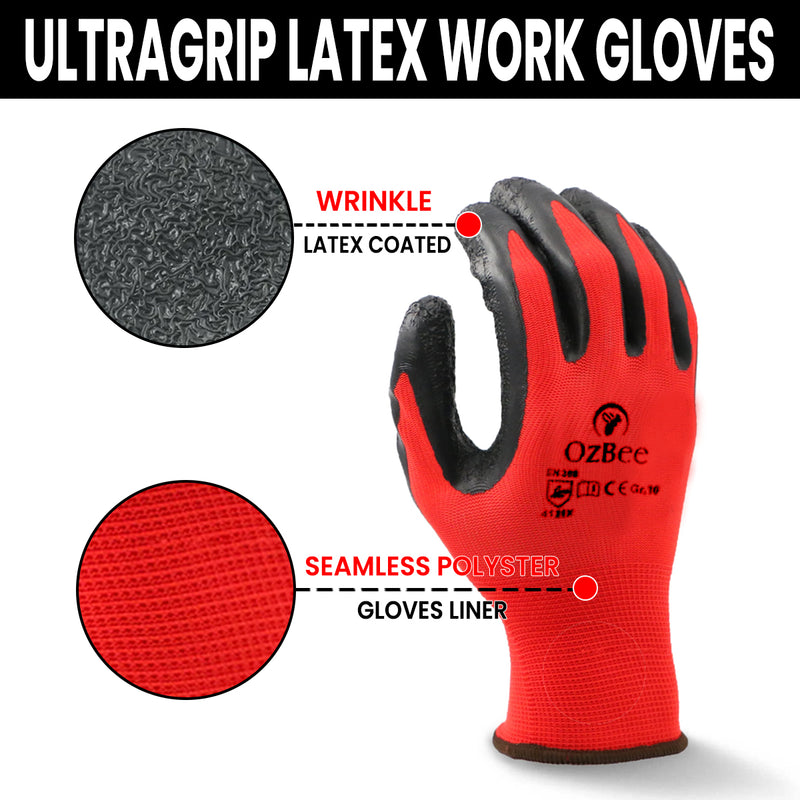 Work Gloves Latex Coated General Purpose Hand Protection Garden Mechanic
