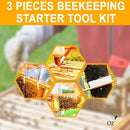 3pcs Bee Hive Tools for Beekeepers, Stainless Steel J Hook Frame Lifter & Scraper, Bee Hive Frame Grip Holder Lifter, Beekeeping Brush with Wooden Handle - Ozee beekeeping Supplies