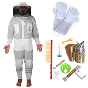 Beekeeping Starter Kit For Beekeepers With OZ Bee Premium 3 Layer Mesh Ventilated Round Head Suit Protective Gear - Ozee beekeeping Supplies