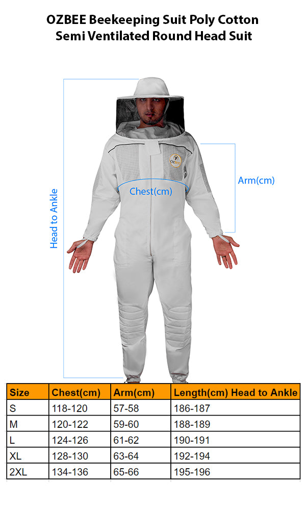 OZBEE Beekeeping Suit Poly Cotton Semi Ventilated Round Head Suit