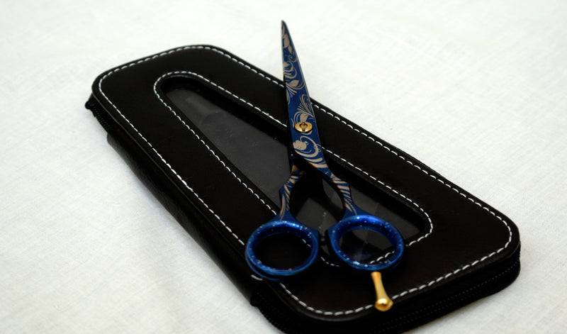 Ovial-  Plasma Navy Blue Embroidered Professional Stainless Steel Scissor 6.5"