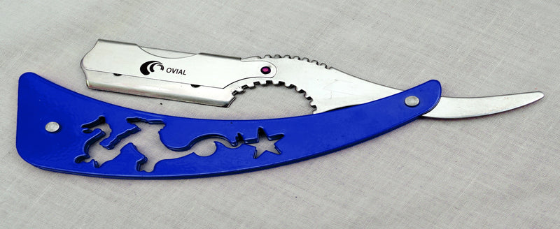 Ovial Blue Handle Professional Stainless Steel Razor