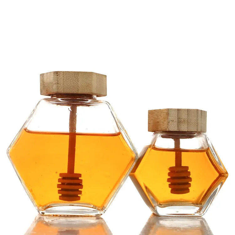 Honey Glass Jar With Wooden Honey Spoon 380 ML